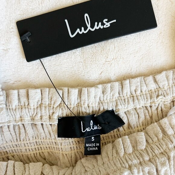 NWT Lulu’s Summer Moments Linen Smocked Wide-Leg Jumpsuit in Beige | Size S - Picture 3 of 6